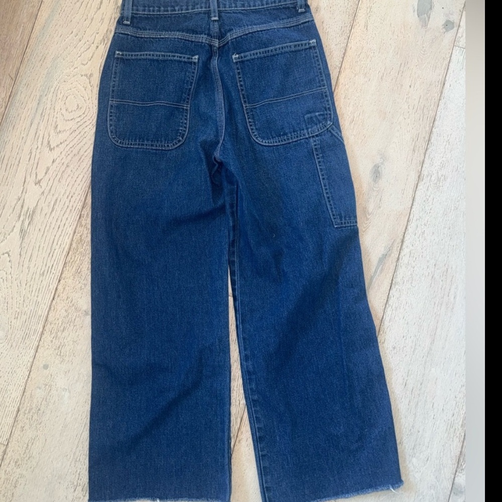 Reformation Max Jeans 26 vintage inspired carpenter Indigo wash frayed crop - Picture 6 of 11